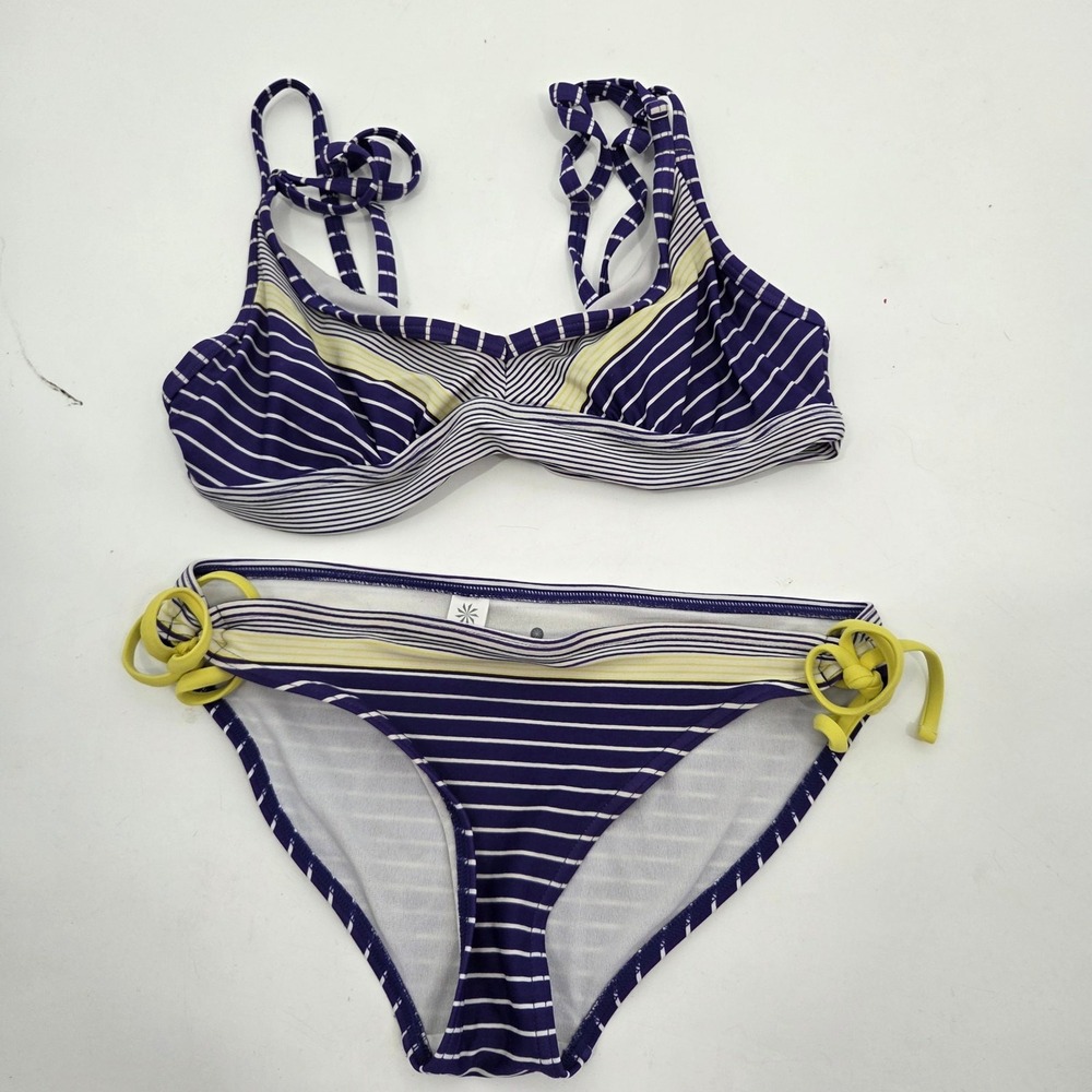 Athleta S 34 B/C Blue Stripe Capitola 2 piece Underwire Bikini Athletic Summer